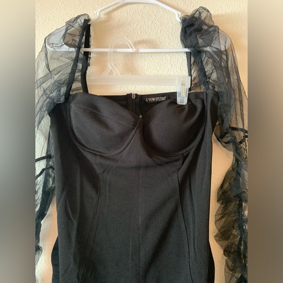 NWOT Sheer Puff Long Sleeve Club Dress Bodycon Halloween Party Clubwear - Picture 6 of 11